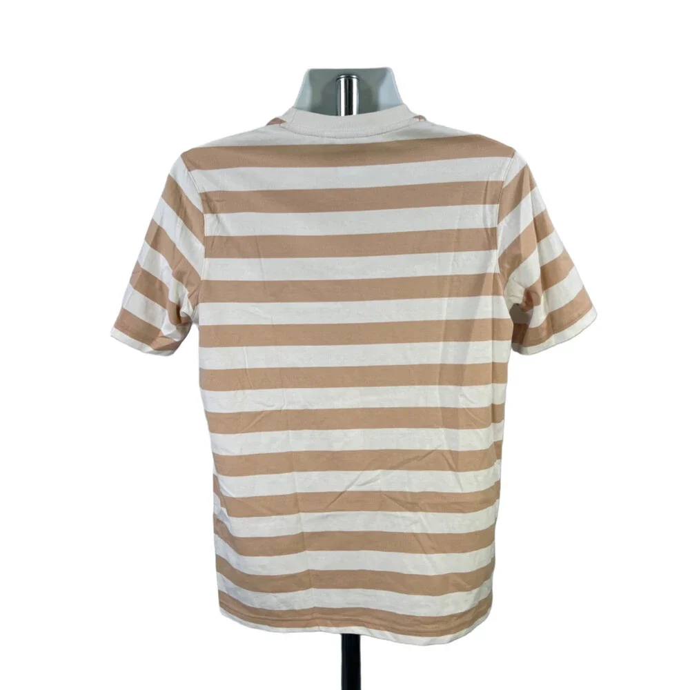 Adidas Men's Beige/White Striped Original Striped Short Sleeve Tee Shirt - M